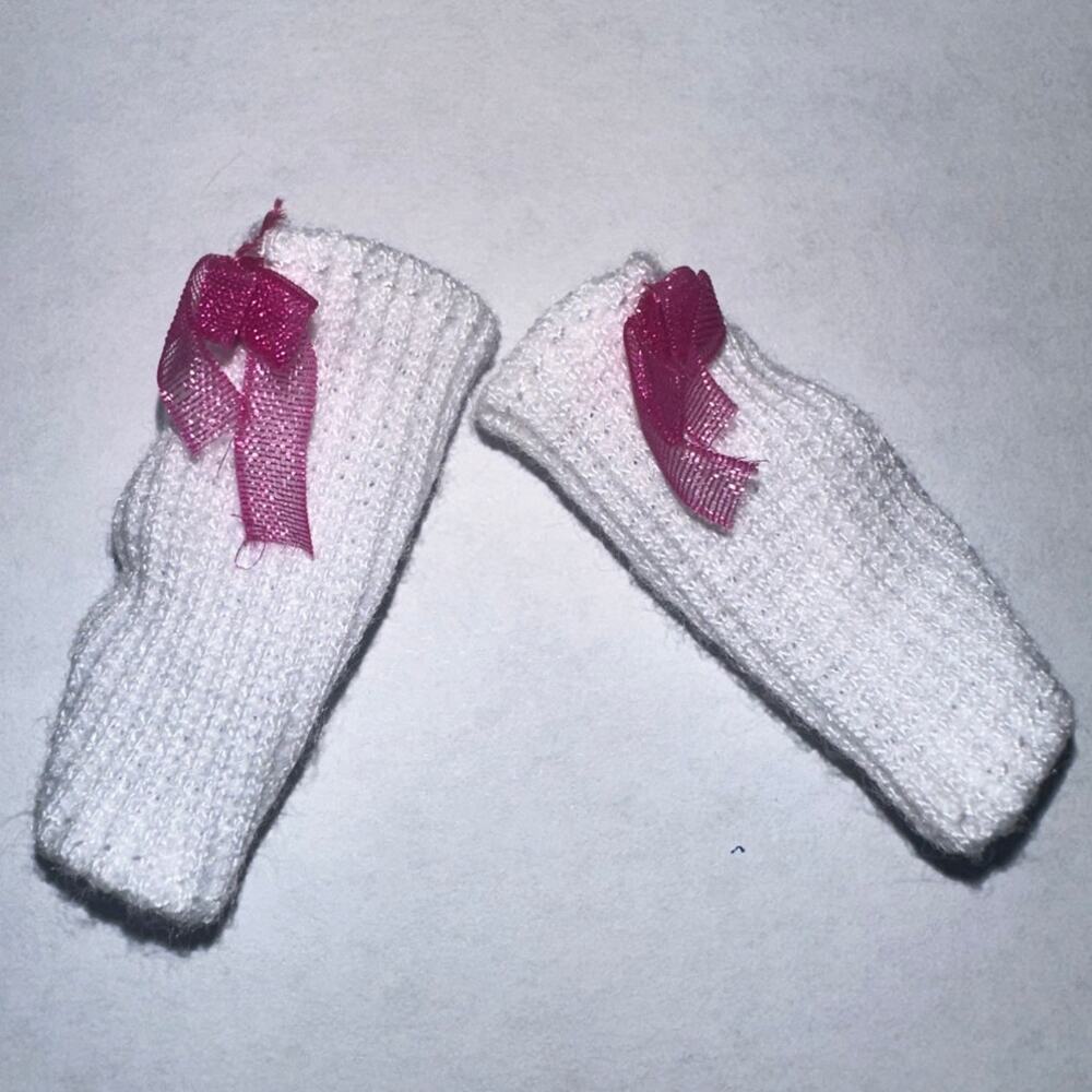 Mattel Barbie Doll Boot Socks – White with Pink Bow Leg Warmers Accessory